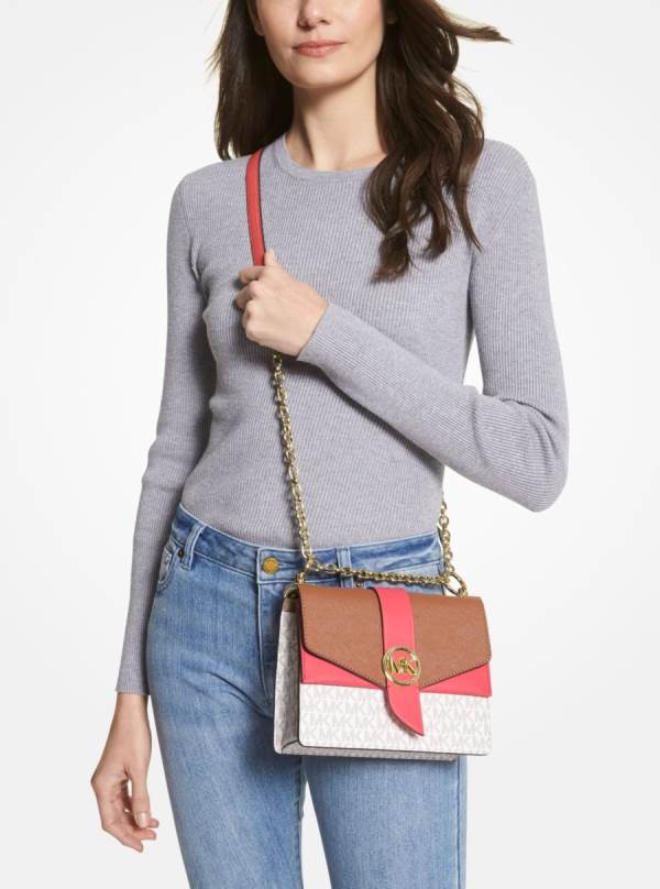 Damske Spojková Taška Michael Kors Greenwich Small Color-Block Logo and Saffiano Leather Viacfarebný - Kabelky Michael Kors Outlet | MNJKC-5231